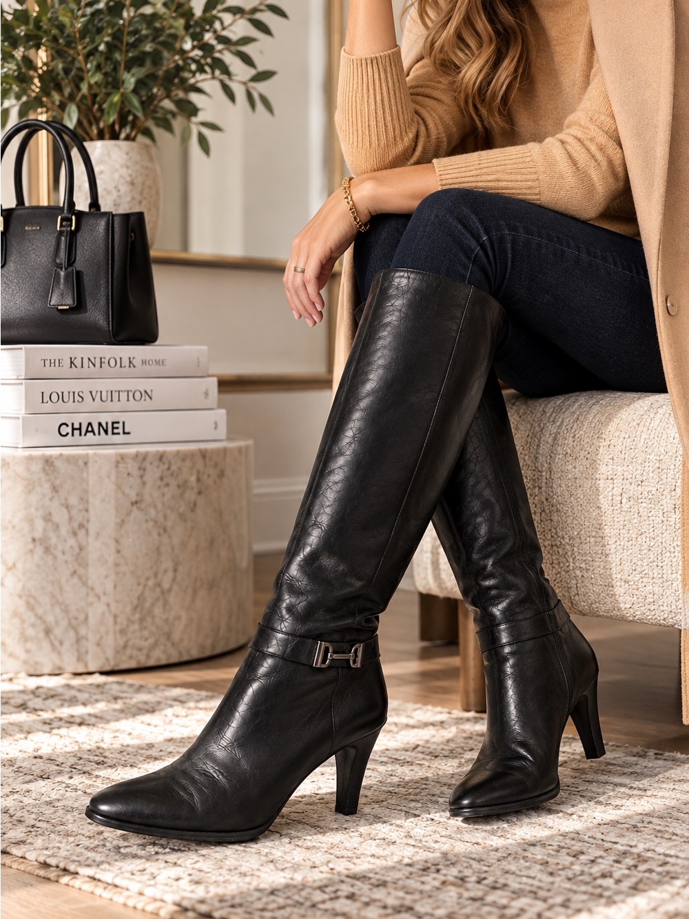Alfani Perrii Leather Riding Knee-High Boots Black Women’s 8.5 Medium
